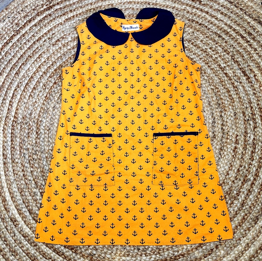 Gypsy Threads Sleeveless Anchor Dress Womens M Collared Shift  Orange Navy Mini